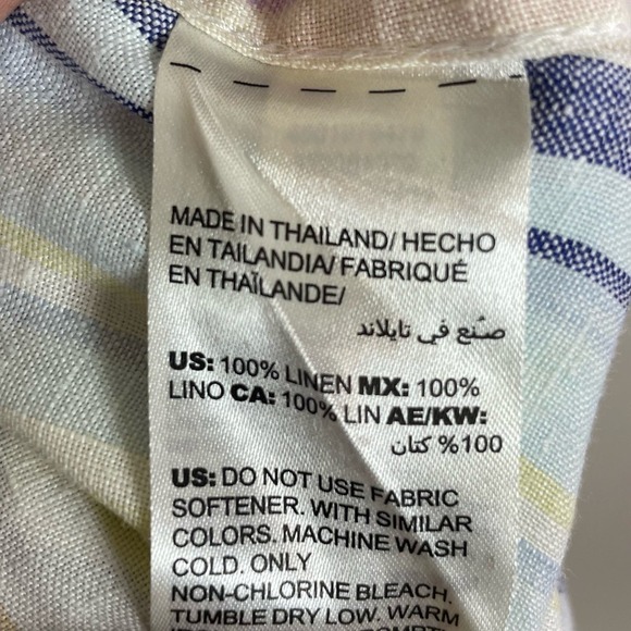 Chico's Size 2 US 12/14 Button Up Linen Colorful Striped Top 3/4 Sleeve - Picture 6 of 6